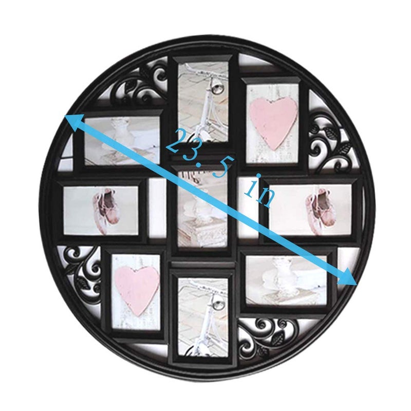 MKUN 4x6 Wall Collage Picture Frames 4X6- Round Circular Wall hanging Picture Photo Collage Frame with Leaf Decoration, 9- Opening (Black) - Image 3